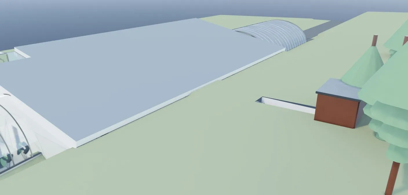 Accepted Blender model view of the northern hillock and earth-contact walls